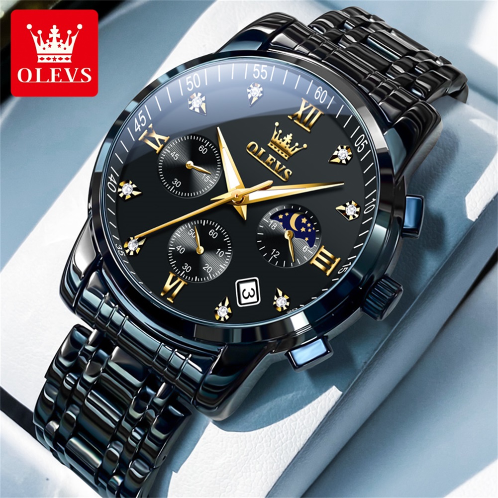 Luxury Watch All Black - OLEVS Popular men's watches stainless steel