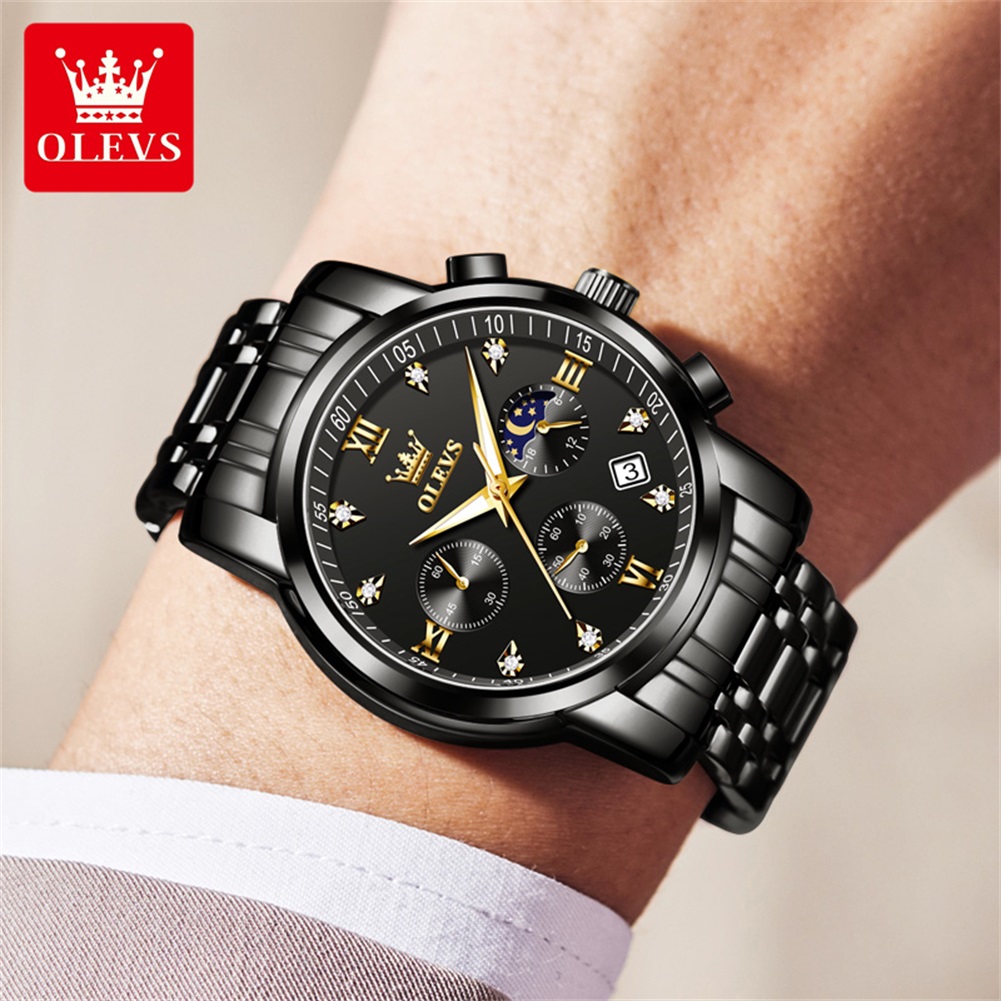 OLEVS Popular men's watches st - огляд і ціна Luxury Watch All Black