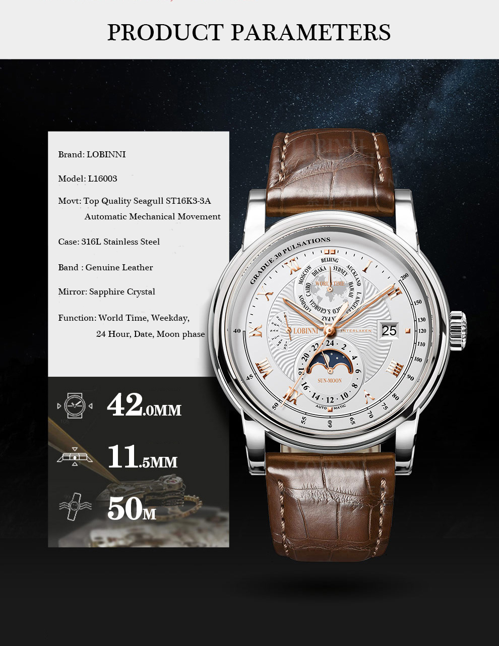 LOBINNI Men Watch Luxury Brand - огляд і ціна Luxury Watch Brands In World