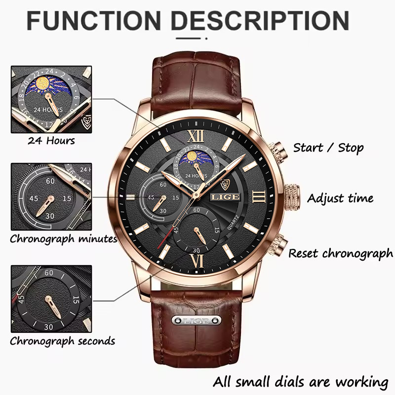 Men's Watches LIGE Top Brand L - огляд і ціна Luxury Watch Mockup